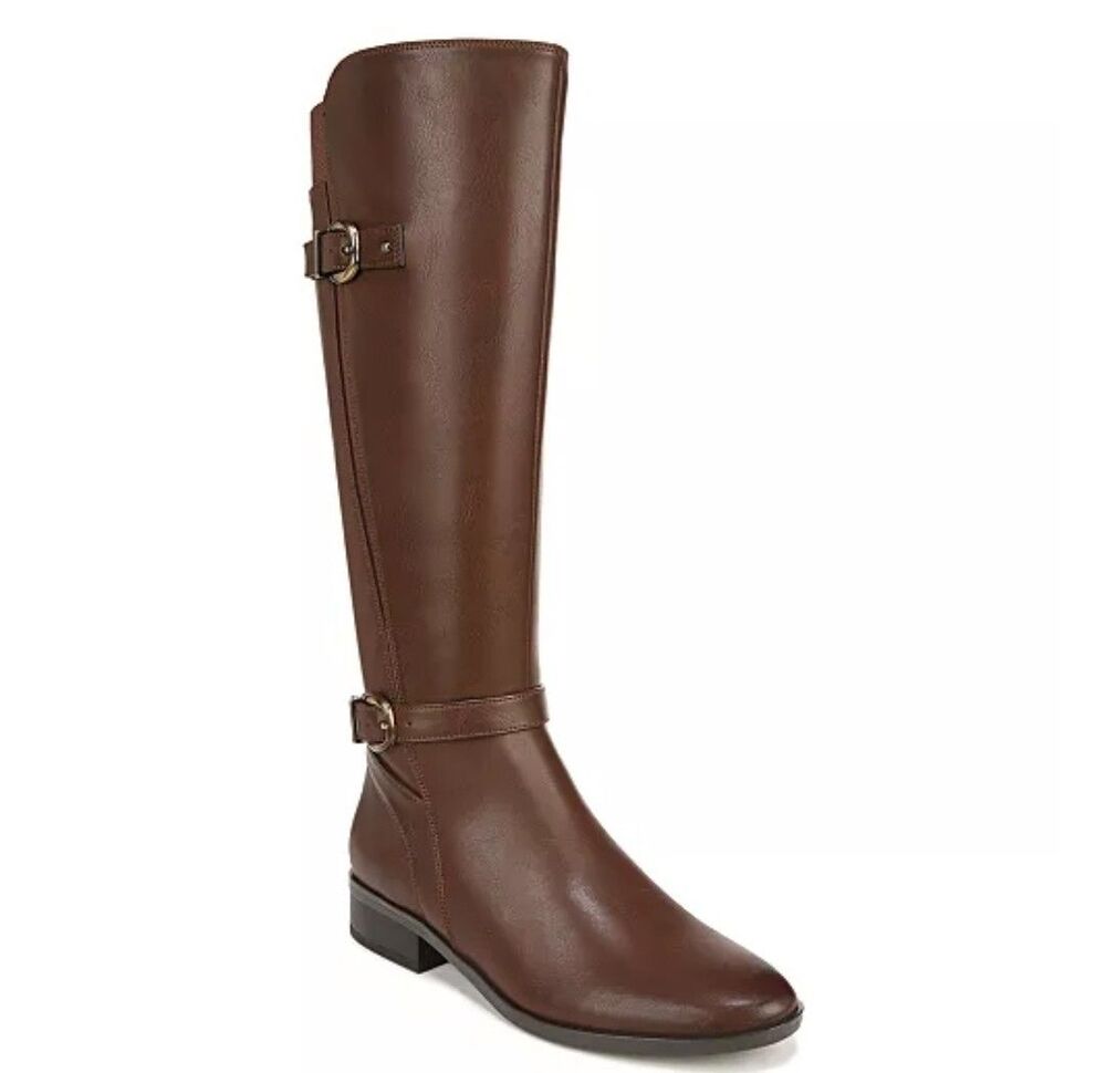 Gianni Bini Brown Leather Tall Riding Boots Womens Size 6.5M Stretch Calf